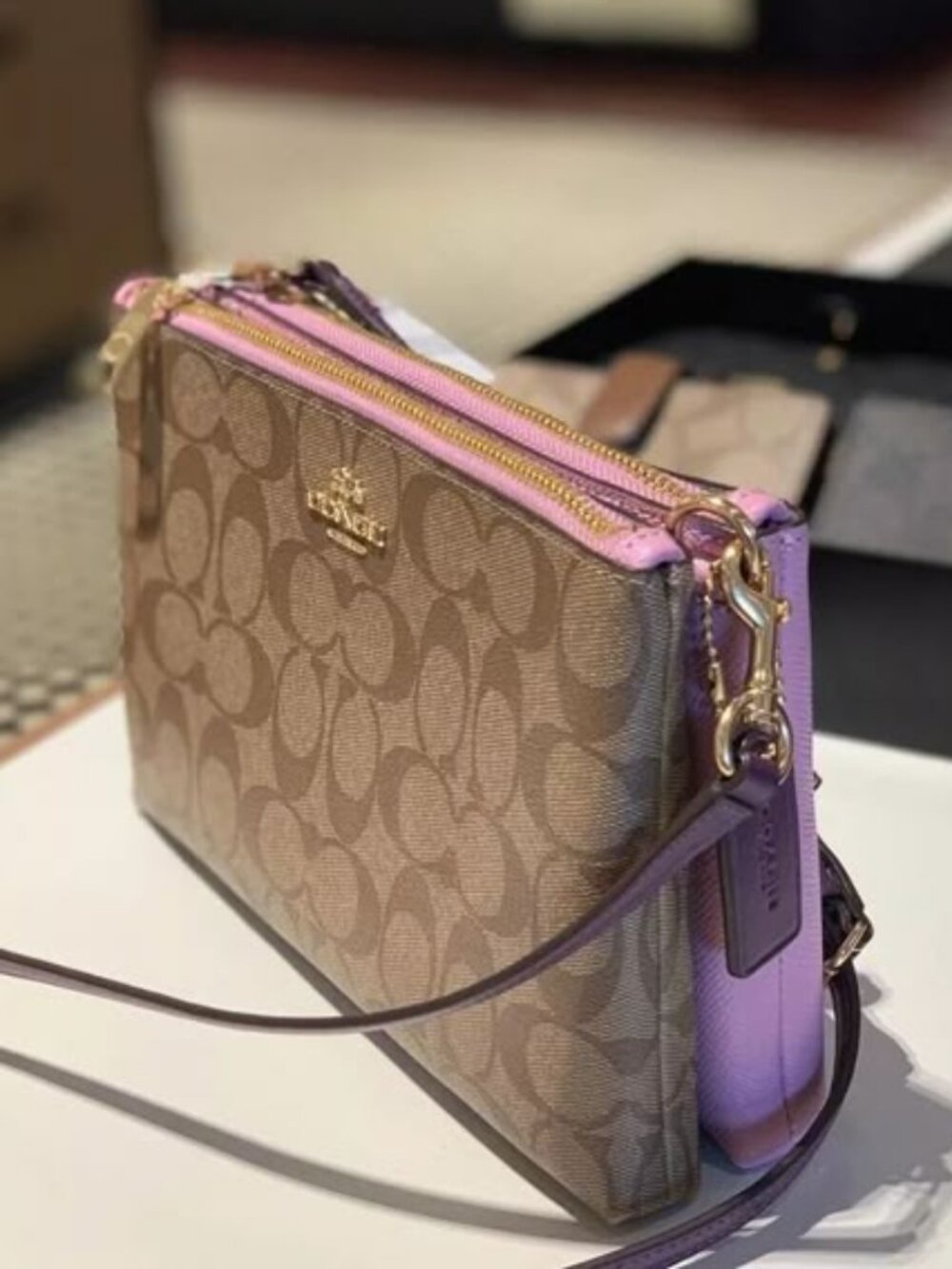 RARE Coach Signature Lyla Double Zip Leather Crossbody Bag Model F72890